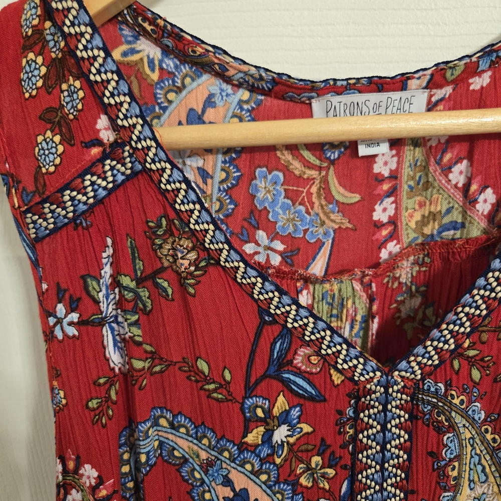 Patrons of Peace Red And Blue Paisley Top Boho Hippie Size XS - Picture 3 of 9